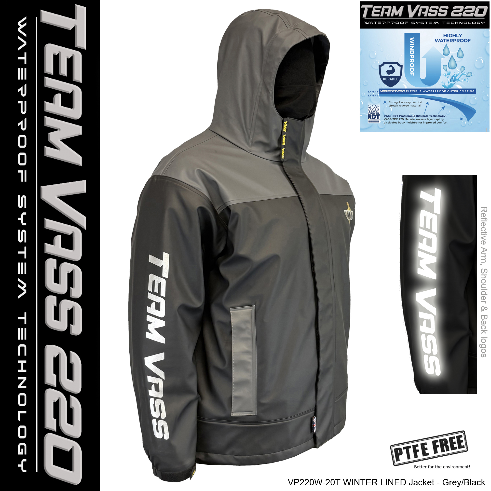 Team Vass 220 Winter Lined Jacket - Waterproof - Grey/Black Edition